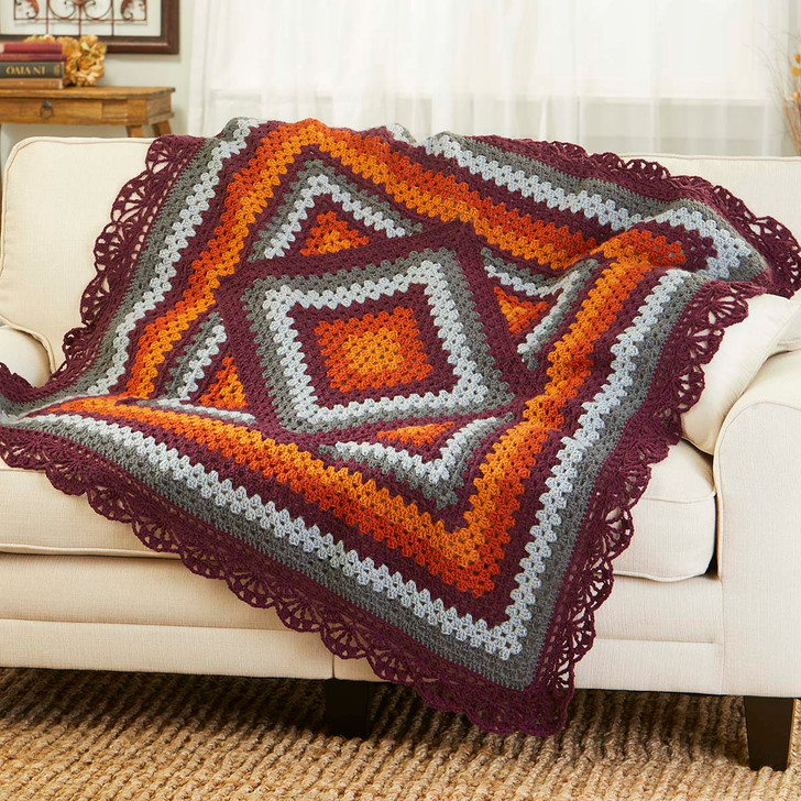 Herrschners Autumn Lace-Edged Granny Square Throw Crochet Kit