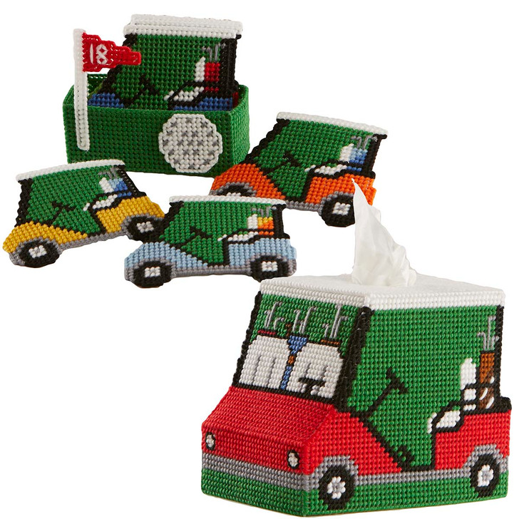 Herrschners Golf Cart Tissue Box & Coasters Plastic Canvas Plastic Canvas Kit