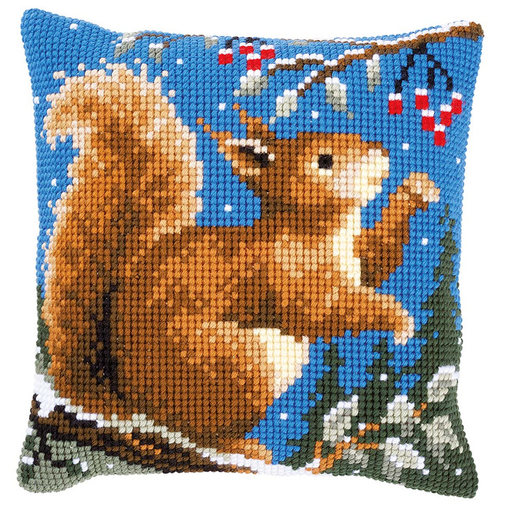 Vervaco Squirrel In Winter Pillow Cover Needlepoint Kit