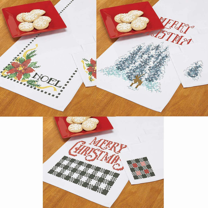 Herrschners Christmas Table Runners & Napkins Set Stamped Cross-Stitch