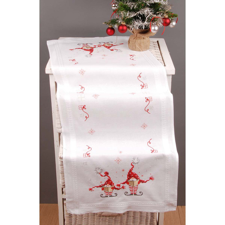 Vervaco Christmas Gnomes Table Runner Stamped Cross-Stitch Kit