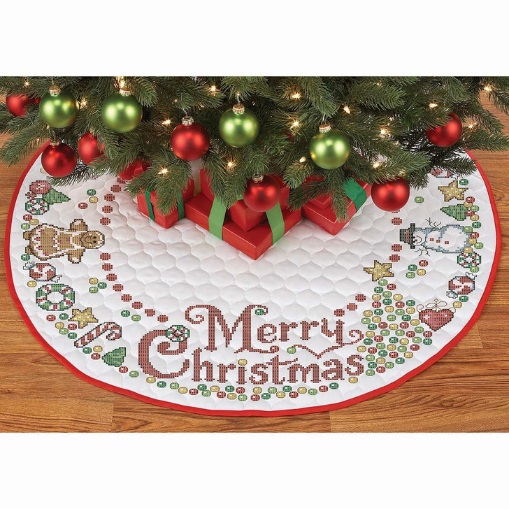 Herrschners Pre-Quilted Gumdrop Christmas Tree Skirt Stamped Cross-Stitch