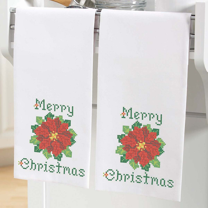 Elegant Poinsettia Towel Pair Thread Kit