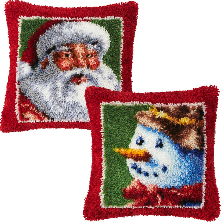 Herrschners Santa & Snowman Fever Pillow, Set of 2 Latch Hook Kit