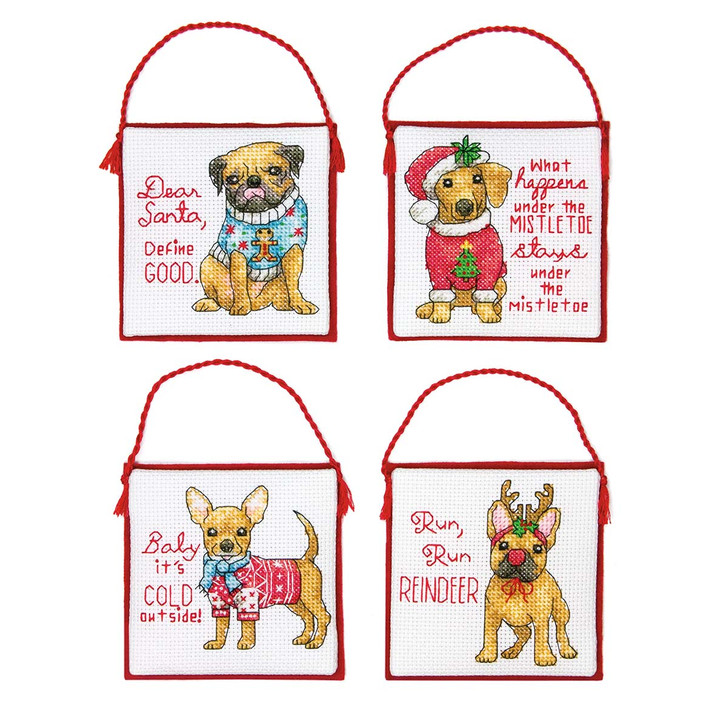 Dimensions Christmas Pups Ornaments Counted Cross-Stitch Kit