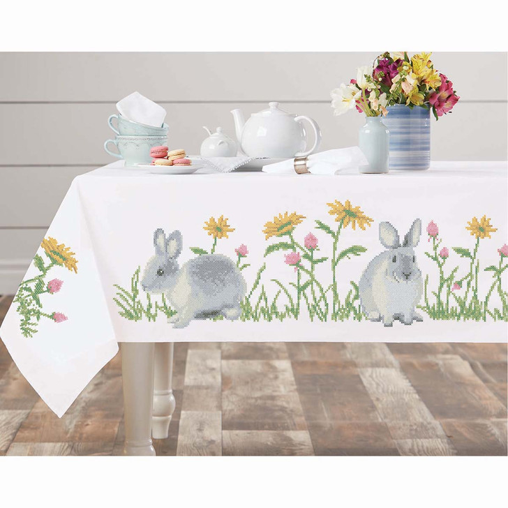 Herrschners Spring Bunnies Tablecloths Stamped Cross-Stitch