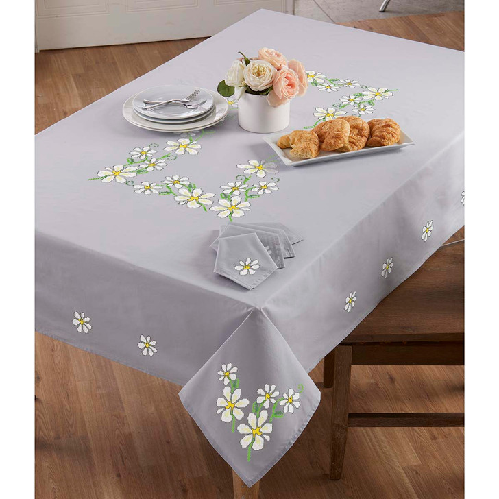 Herrschners Dancing Daisies Tablecloths Stamped Cross-Stitch
