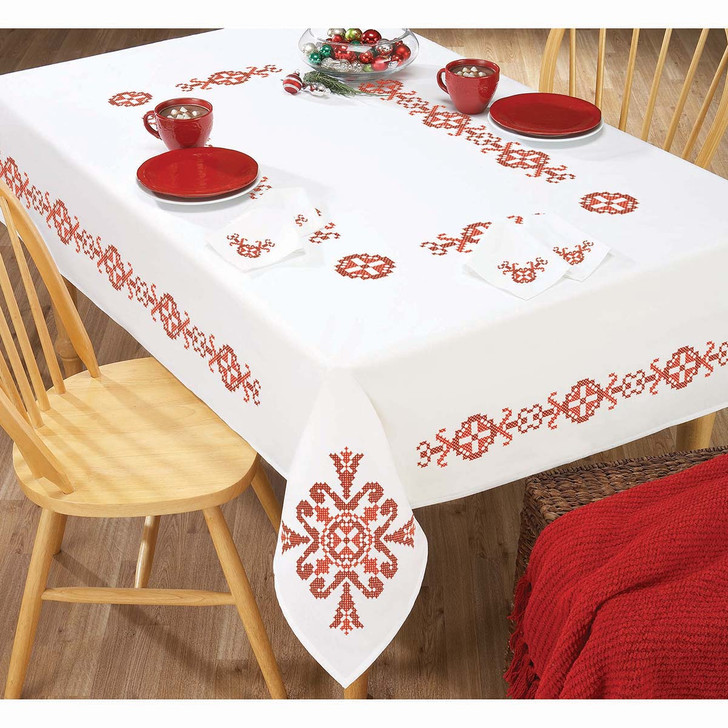 Herrschners Christmas Royal Tablecloth Stamped Cross-Stitch