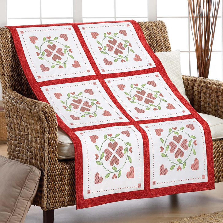 Herrschners Everlasting Love Quilt Blocks Stamped Cross-Stitch