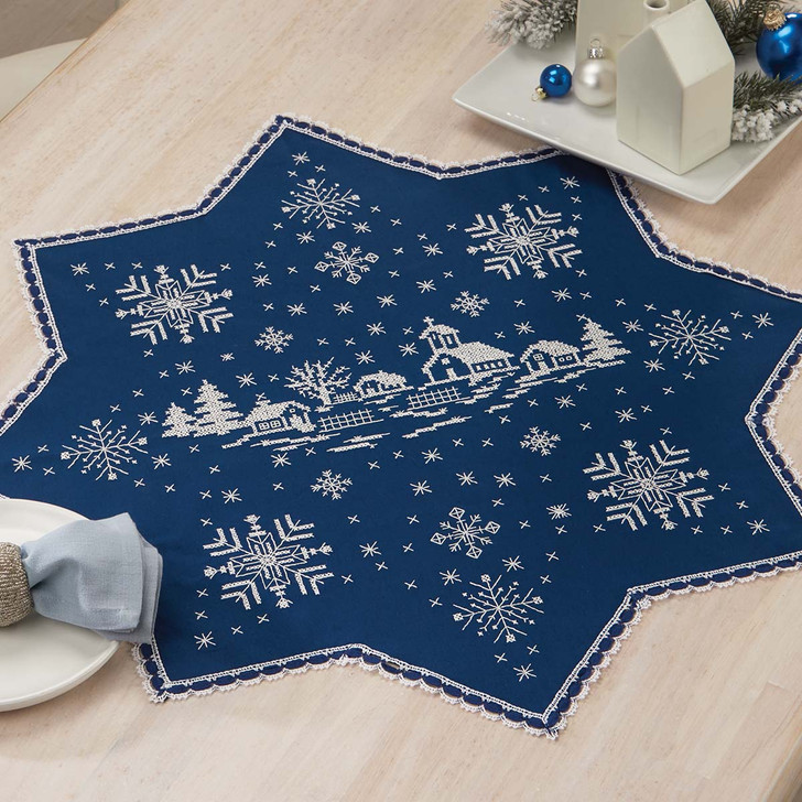 Herrschners Village in the Snowfall Table Topper Stamped Cross-Stitch Kit