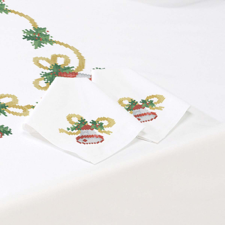 Herrschners Christmas Bells Napkins Stamped Cross-Stitch