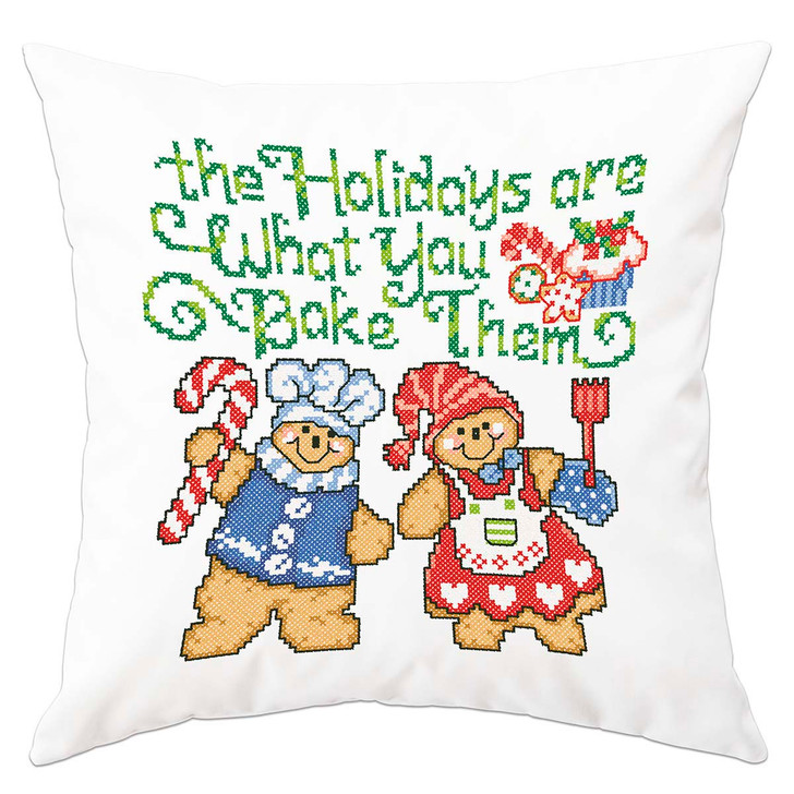 Herrschners Baking Spirits Bright Pillow Cover Stamped Cross-Stitch Kit