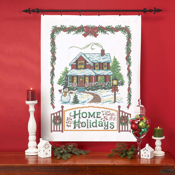 Herrschners Home For The Holidays Lap Quilt Top Stamped Cross-Stitch Kit