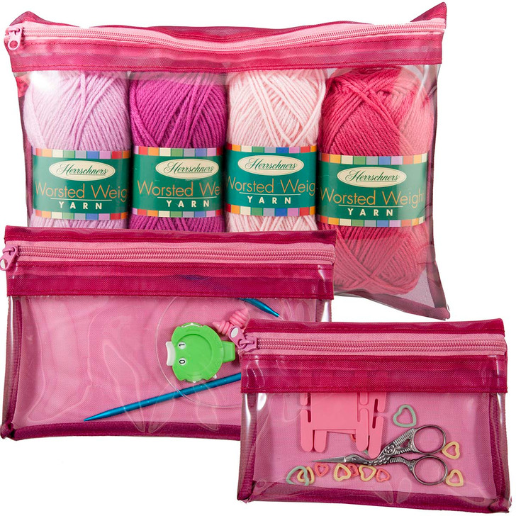 Set of 3 - Mesh Clear Zipper Pouches (Berry) Accessory