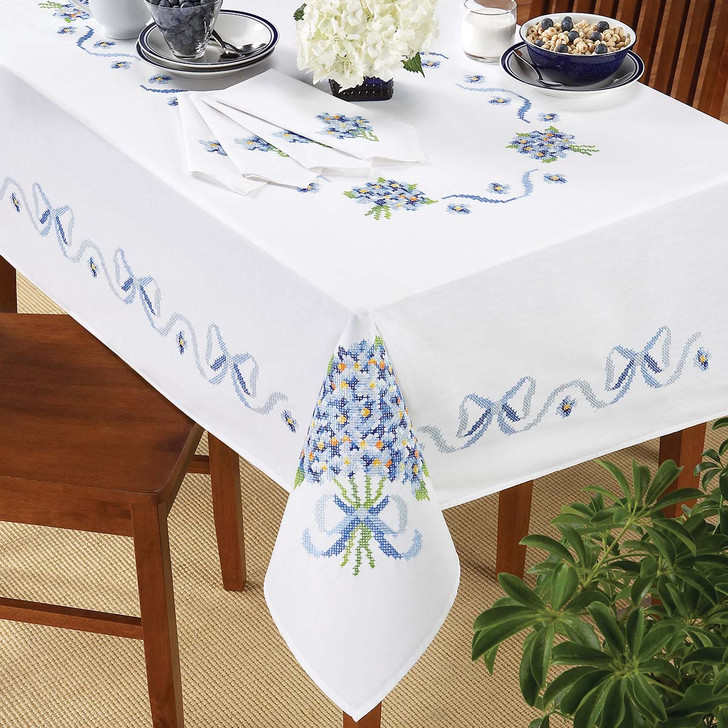 Herrschners Hydrangeas Table Linens Stamped Cross-Stitch