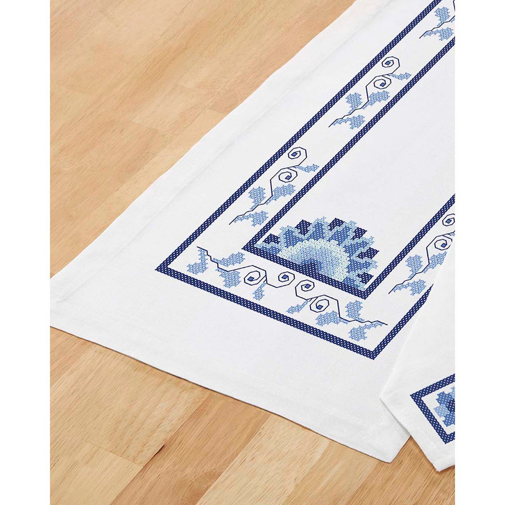 Herrschners Blue Delft Table Runner Stamped Cross-Stitch