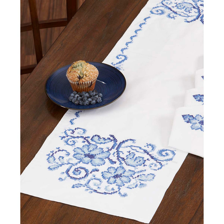 Craftways Sapphire Elegance Table Runner Stamped Cross-Stitch