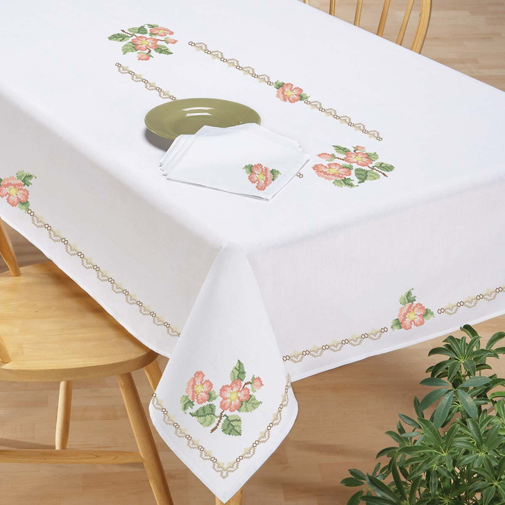 Craftways Wild Roses Table Runner Stamped Cross-Stitch