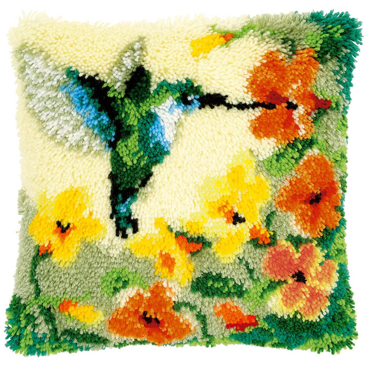 Vervaco Hummingbird & Flowers Pillow Cover Latch Hook Kit