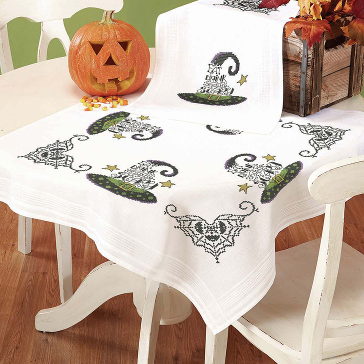 Herrschners Eat, Drink, & Be Scary Table Topper Stamped Cross-Stitch Kit