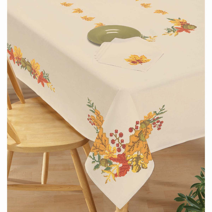 Herrschners Autumn Arboreal Table Linens Stamped Cross-Stitch