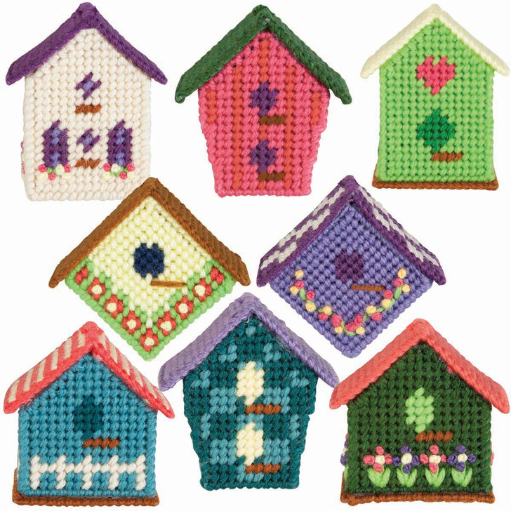 Herrschners Bright Birdhouses Ornaments Plastic Canvas Kit