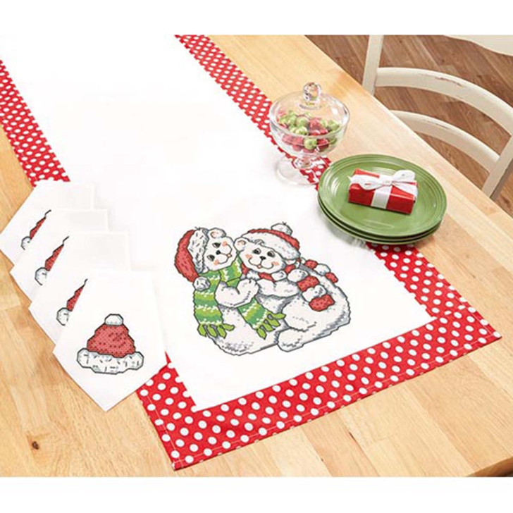 Herrschners Polar Bears Table Runner & Napkins Stamped Cross-Stitch