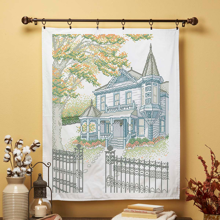 Herrschners Victorian in the Fall Lap Quilt Top Stamped Cross-Stitch Kit