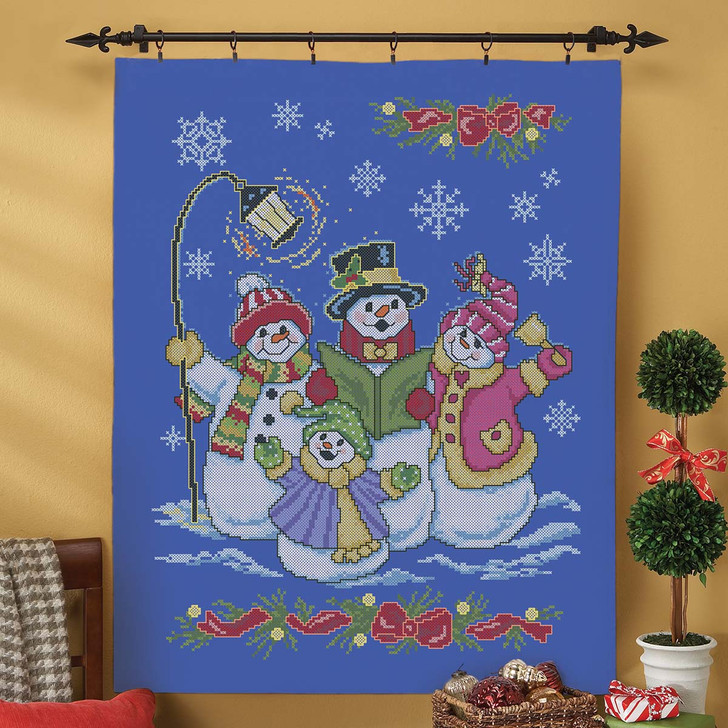 Snowmen Carols Lap Quilt Top Stamped Cross-Stitch Kit