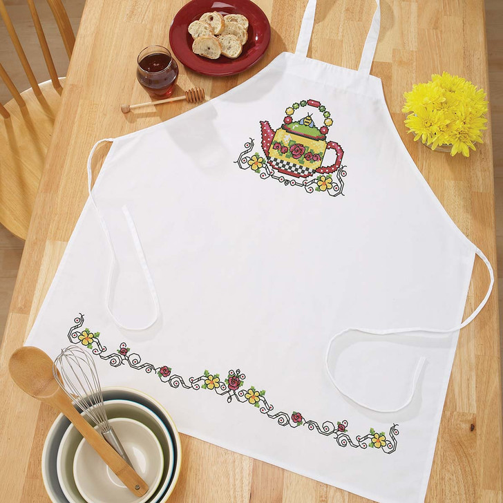Herrschners Whimsical Teapot Apron Stamped Cross-Stitch