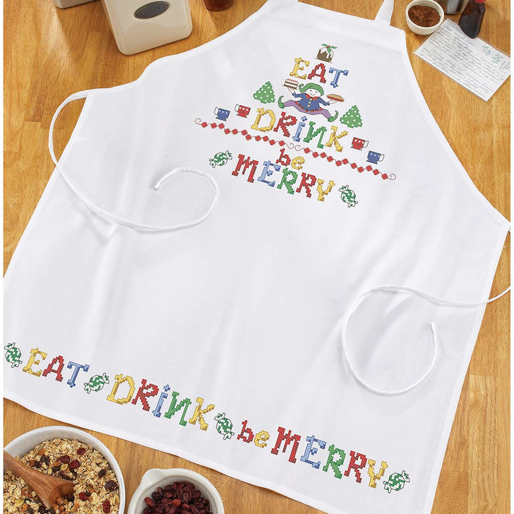 Eat Drink Be Merry Apron Stamped Cross-Stitch
