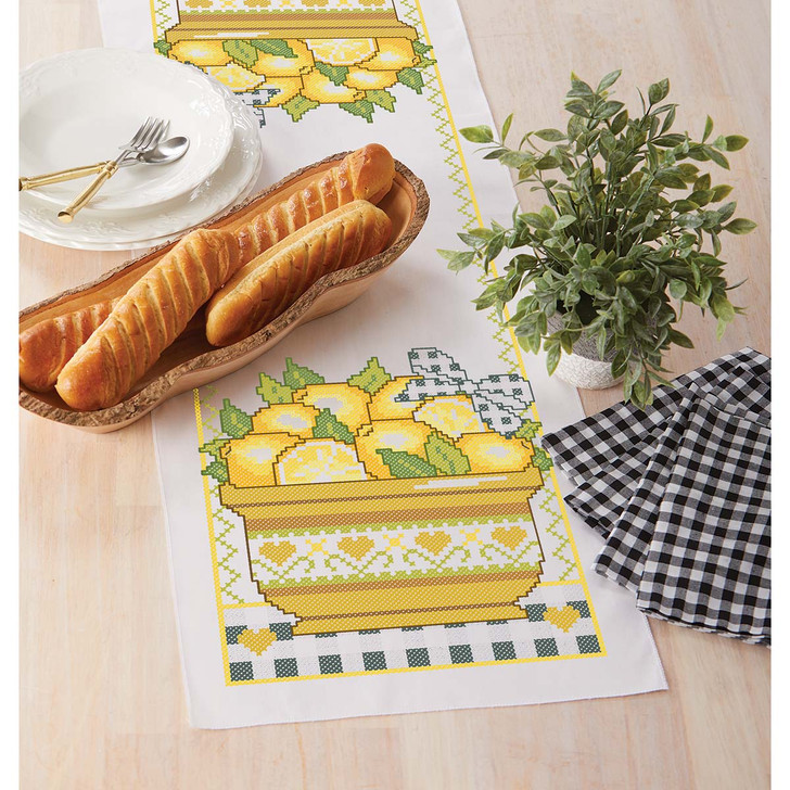 Herrschners When Life Gives You Lemons Table Runner & Napkins Stamped Cross-Stitch