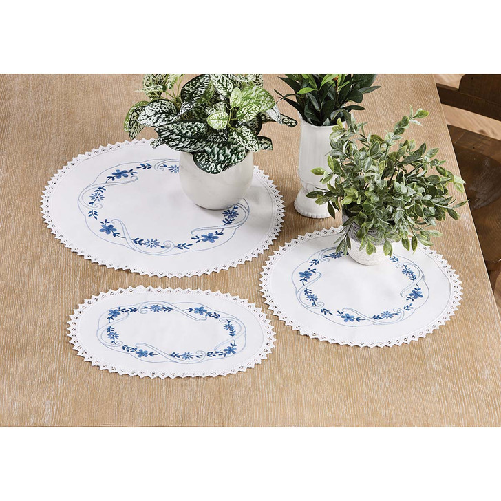 Nob Hill Vintage Navy Doily Set Stamped Embroidery