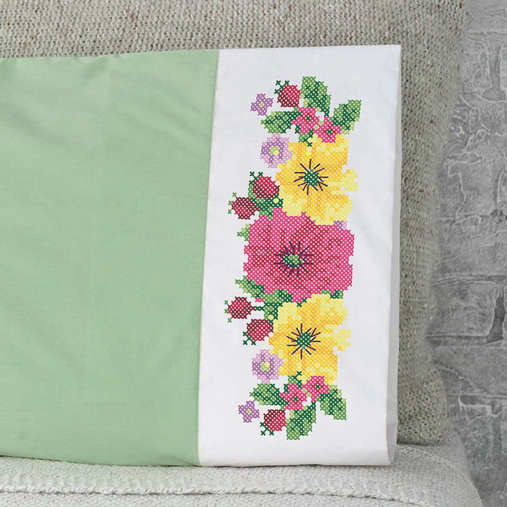 Herrschners Garden in Bloom Pillowcase Pair Stamped Cross-Stitch