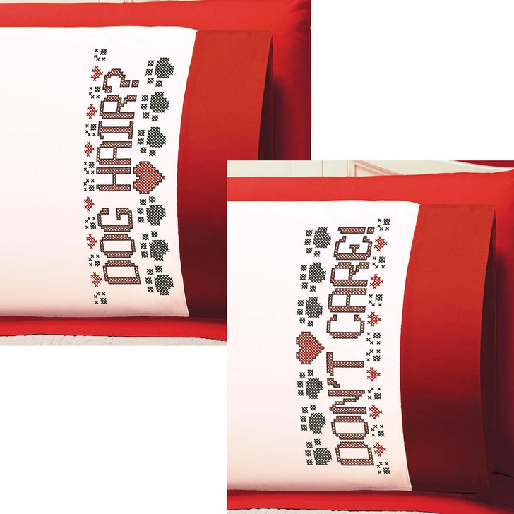 Herrschners Dog Hair Don't Care Pillowcase Pair Thread Kit