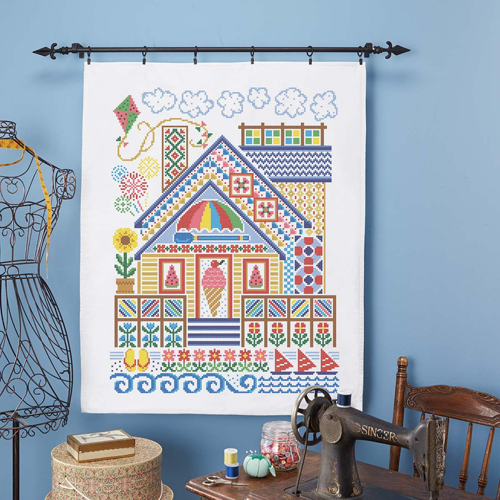 Herrschners Summertime Sampler Lap Quilt Top Stamped Cross-Stitch Kit