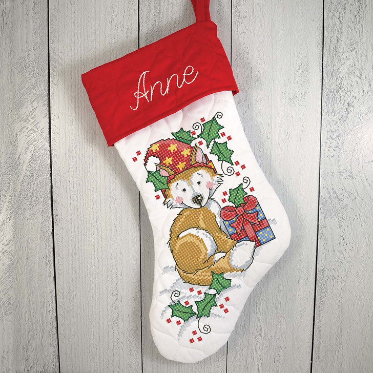 Herrschners Festive Fox Stocking Stamped Cross-Stitch Kit