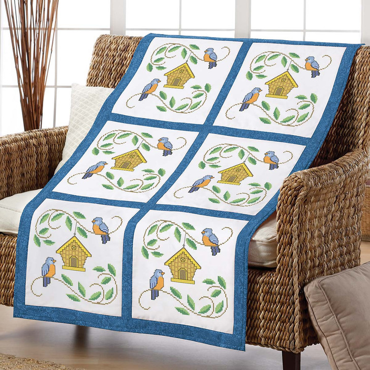 Herrschners Bluebird Cottage Quilt Block Stamped Cross-Stitch