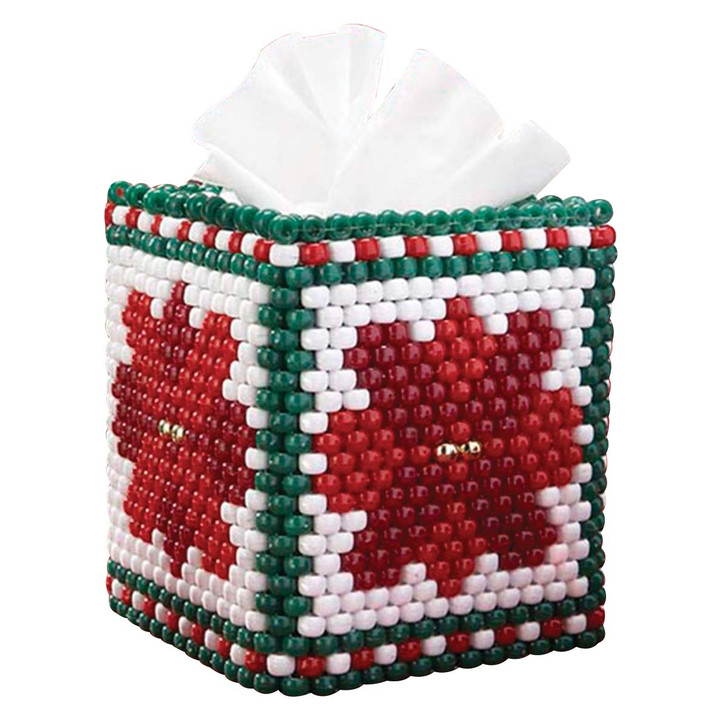 Herrschners Holiday Poinsettia Tissue Box Cover Pony Bead Kit