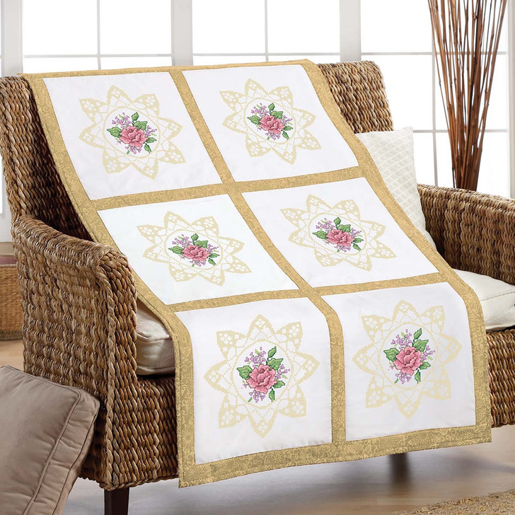 Herrschners Lacy Rose Quilt Blocks Stamped Cross-Stitch