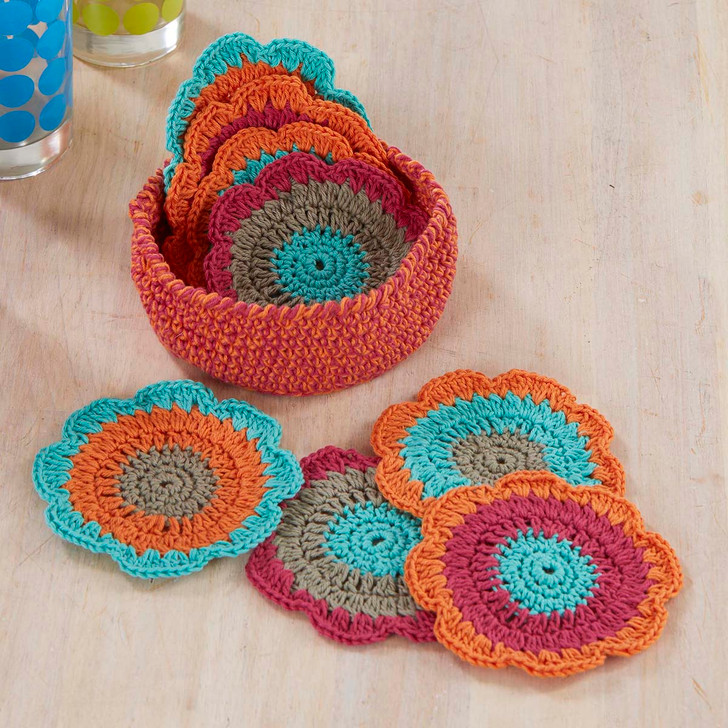 Willow Yarns Colorful Blooms Coasters & Holder Free Download
