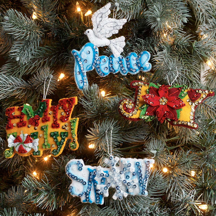 Bucilla Words for the Season Ornaments Felt & Sequin Kit