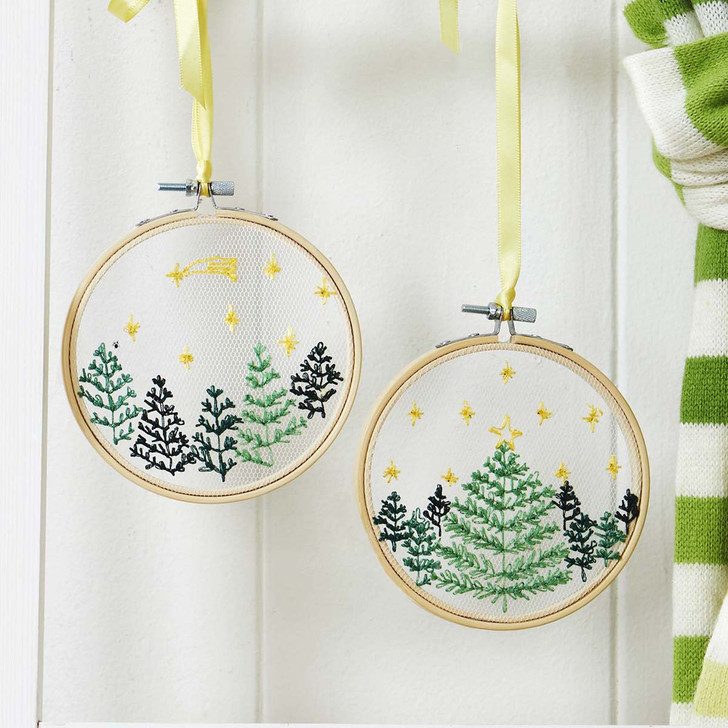 Herrschners Tulle Pine Trees Hoop Stamped Embroidery Kit