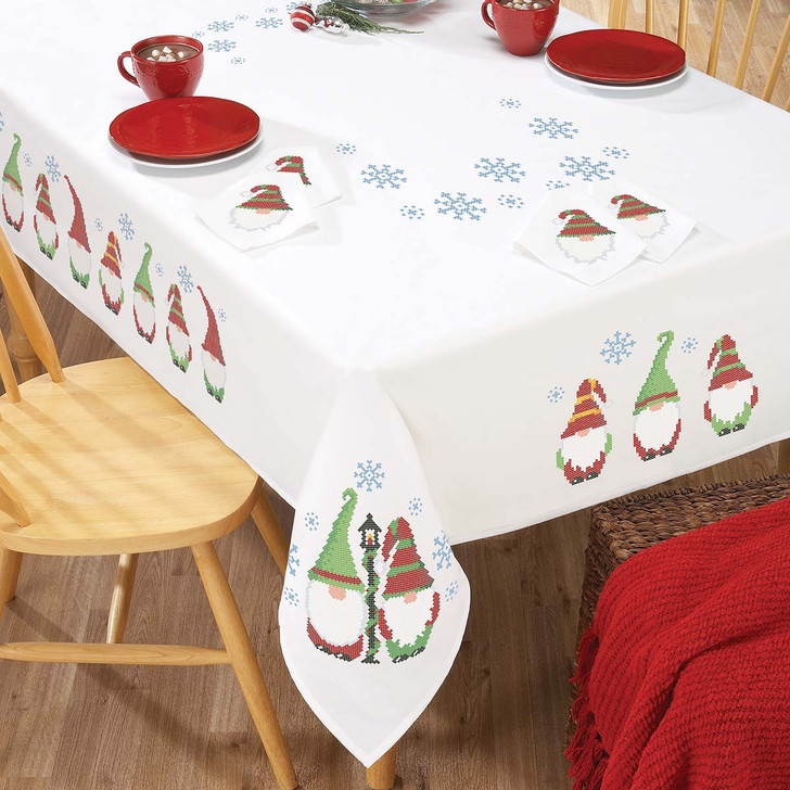 Herrschners Holiday Gnomes Tablecloth Stamped Cross-Stitch