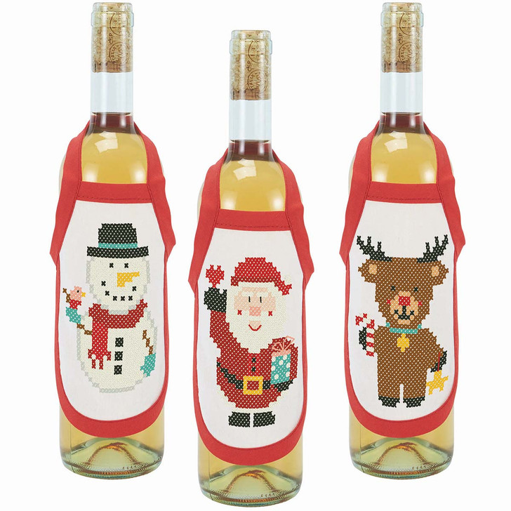 Herrschners Christmas Friends Bottle Aprons Stamped Cross-Stitch
