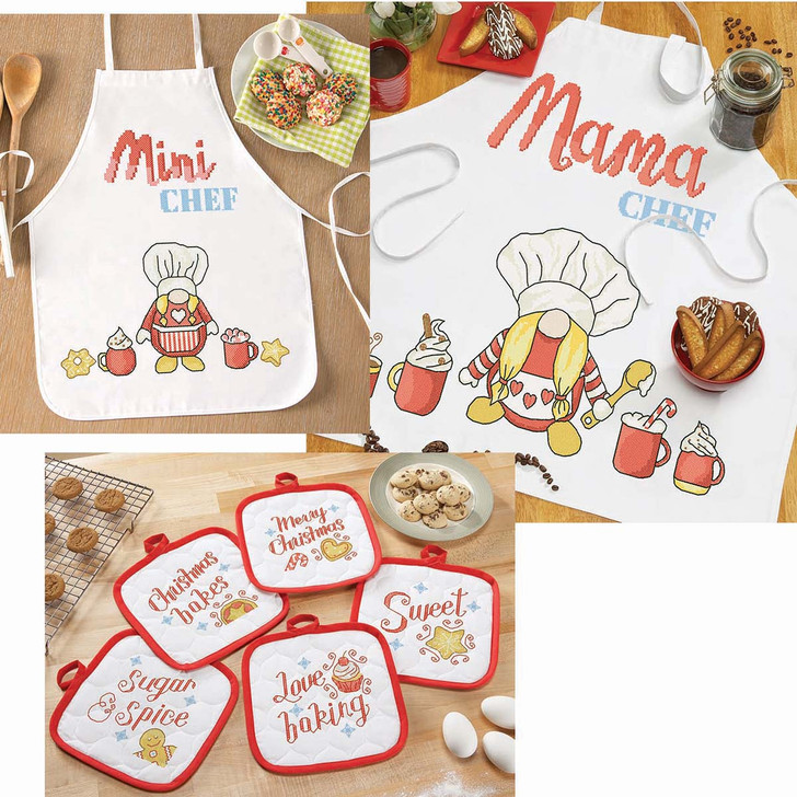 Herrschners Mama, Mini, & Christmas Chef Set Stamped Cross-Stitch