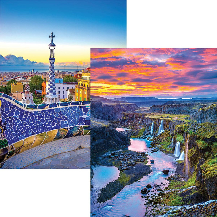 Rose Art Canyon with Waterfalls & Park Guell, Set of 2 Jigsaw Puzzle