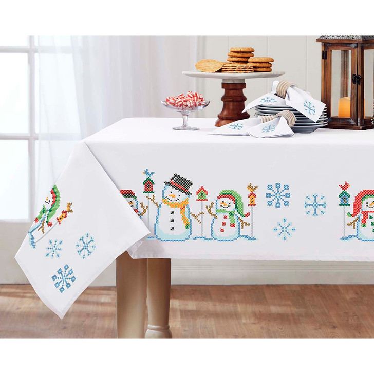 Herrschners Winter Snowman Tablecloth Stamped Cross-Stitch