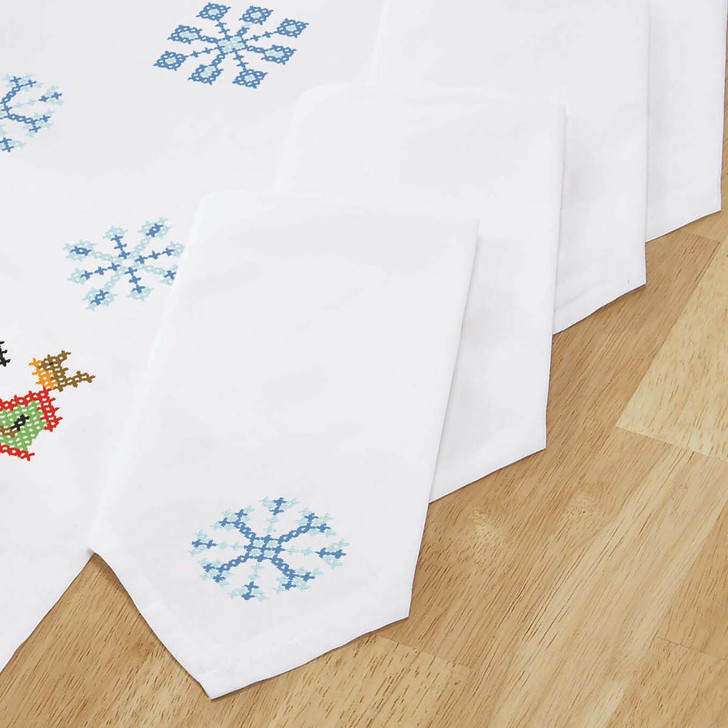 Herrschners Winter Snowman Napkins Stamped Cross-Stitch