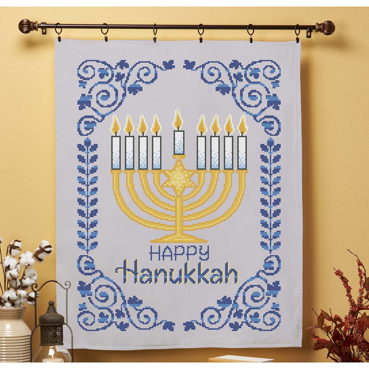 Herrschners Happy Hanukkah Lap Quilt Stamped Cross-Stitch Kit
